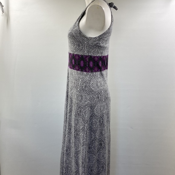 Prana Women's Skye Gray Purple Halter Maxi Dress Empire Waist Embroidered Size M - Picture 5 of 10